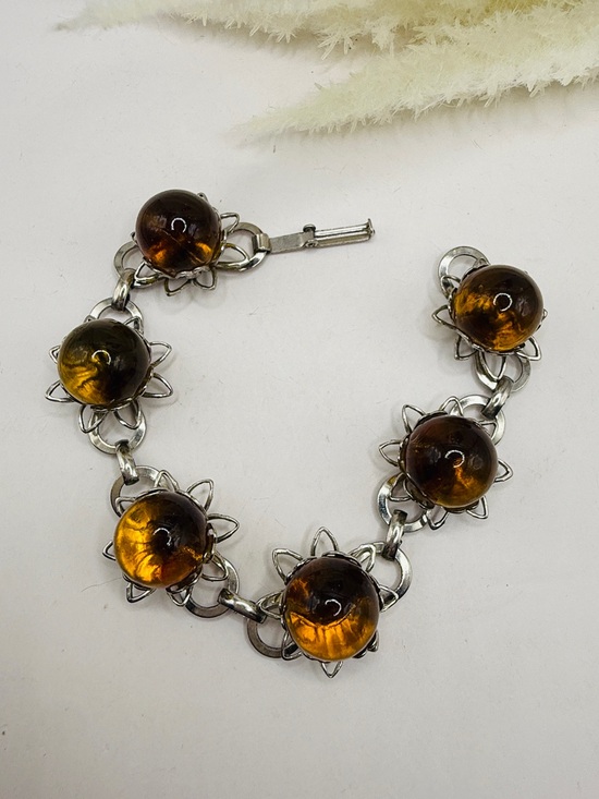 Jewelry - Silver Bracelet with Amber Glass Orbs - Women's Jewelry